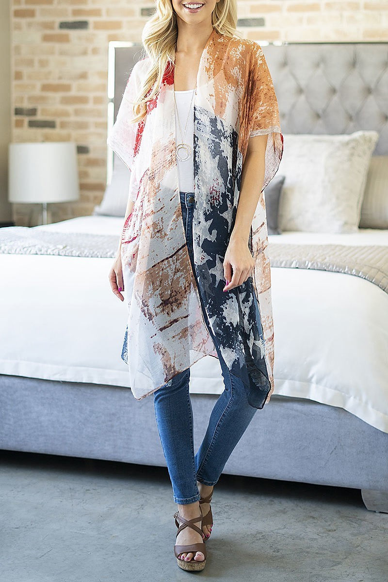 Faded usa accent open front kimono (EF3239)