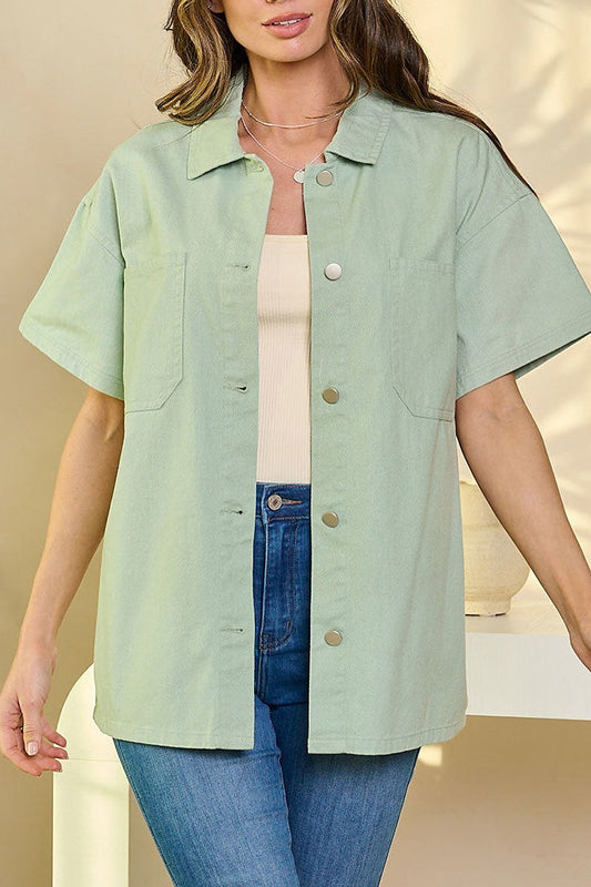 Short sleeve button up blouse top (EFWT6086)