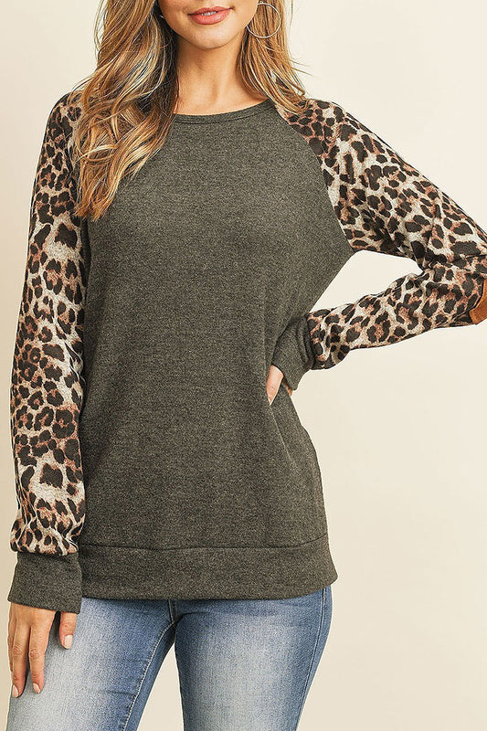 Leopard sleeve elbow patch sweaters (DGS5074)