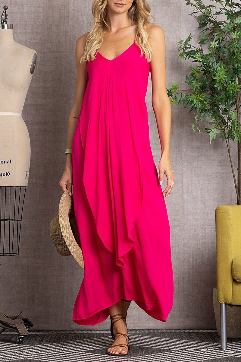 V neck drape front loose fit maxi dress (EDSW3345)