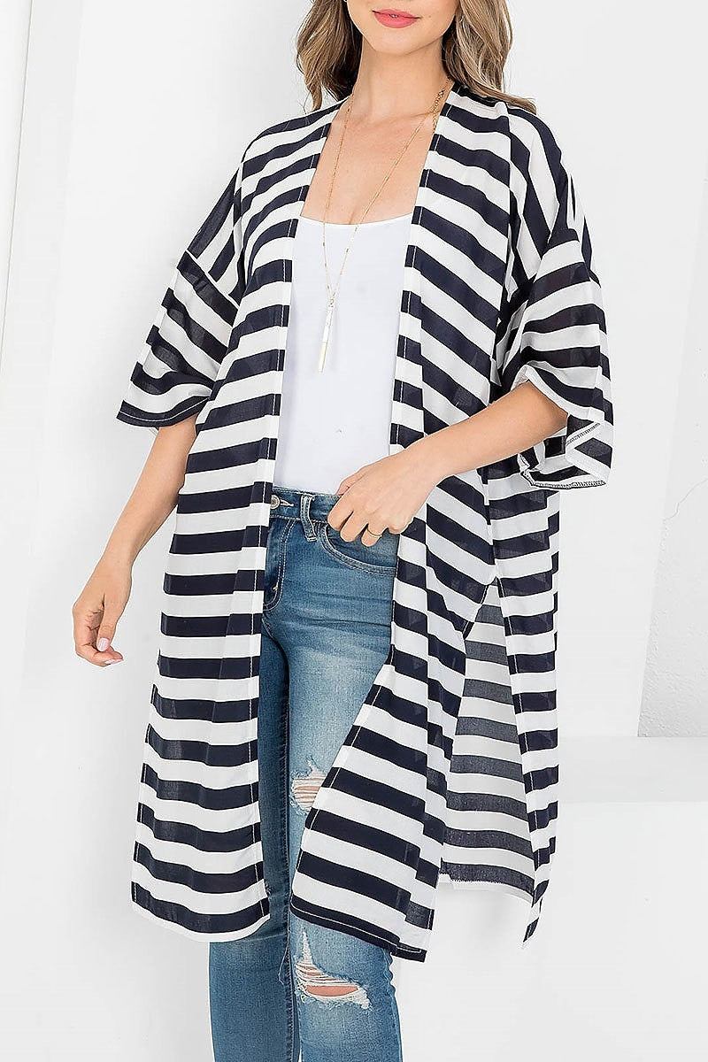 Stripe print knee length kimono (EF3618)