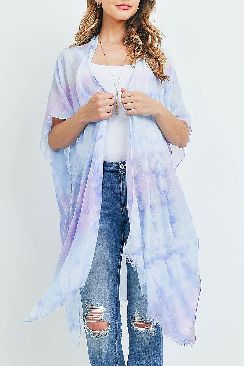 Tie dye open front knee length kimono (ED9899)