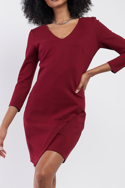 V neck asymmetrical hem mini dress (TDG7669)