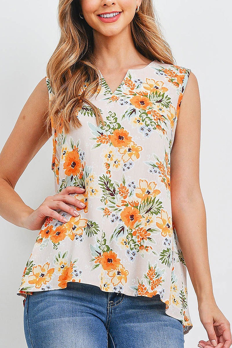 Notch neck sleeveless floral top (EF1616)