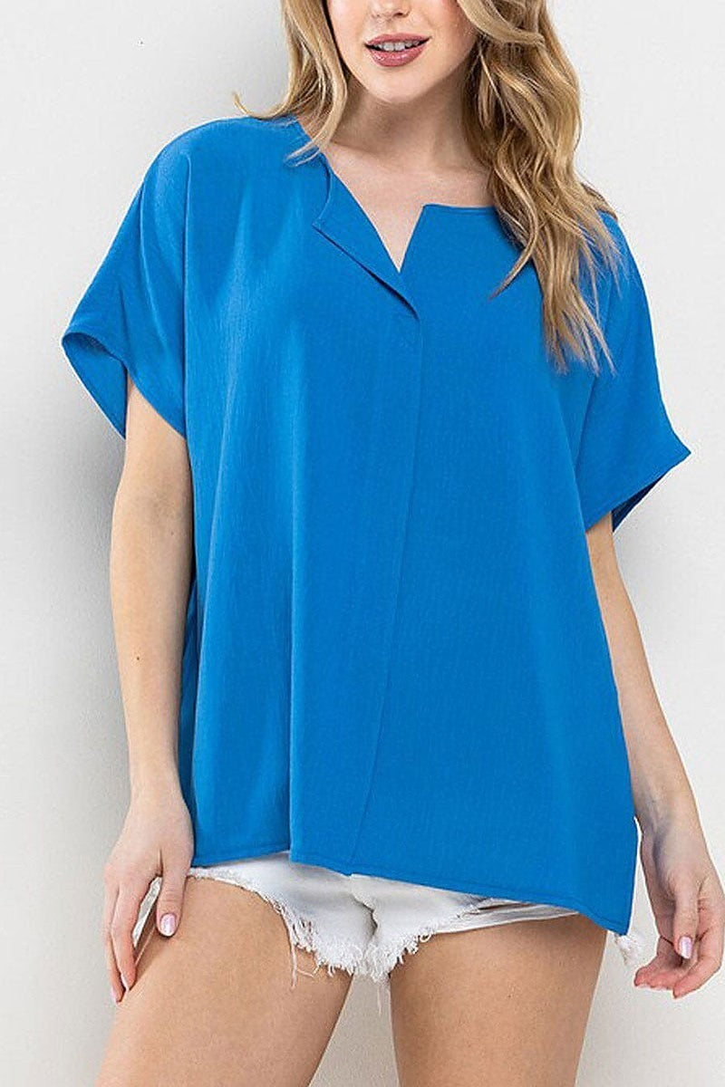 Short sleeve v-neck tunic blouse top (EGWT1407)