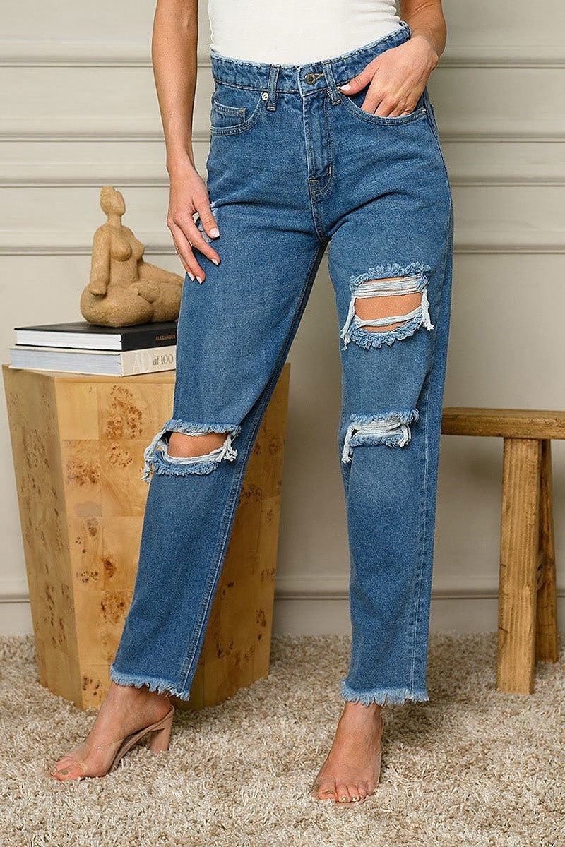 High rise distressed denim jeans (EDWT5649)