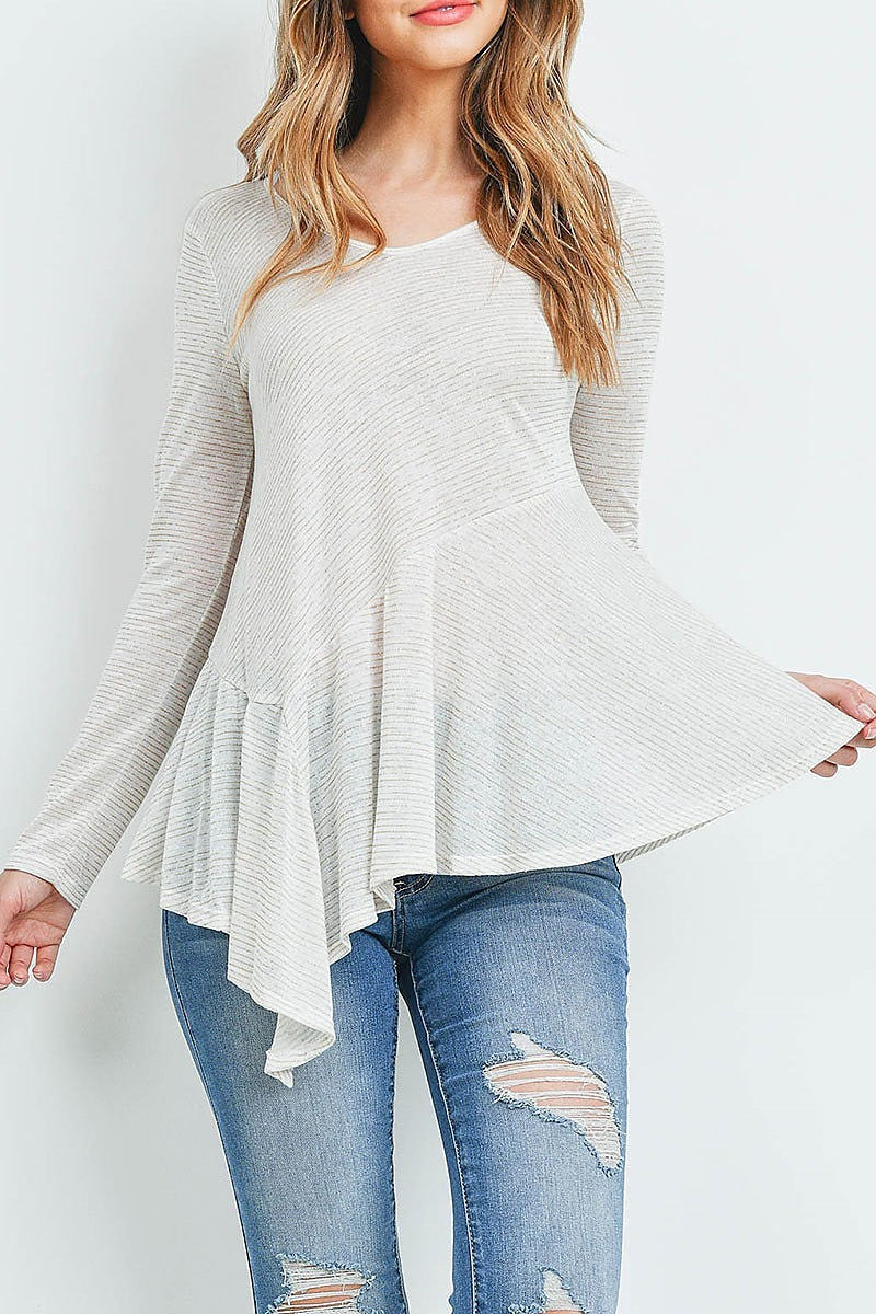 Seam detail asymmetrical hem stripe top (ED9041)