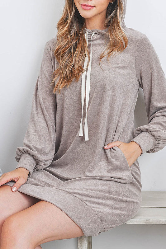 Puff sleeve hoodie dress with self tie (DED7129)