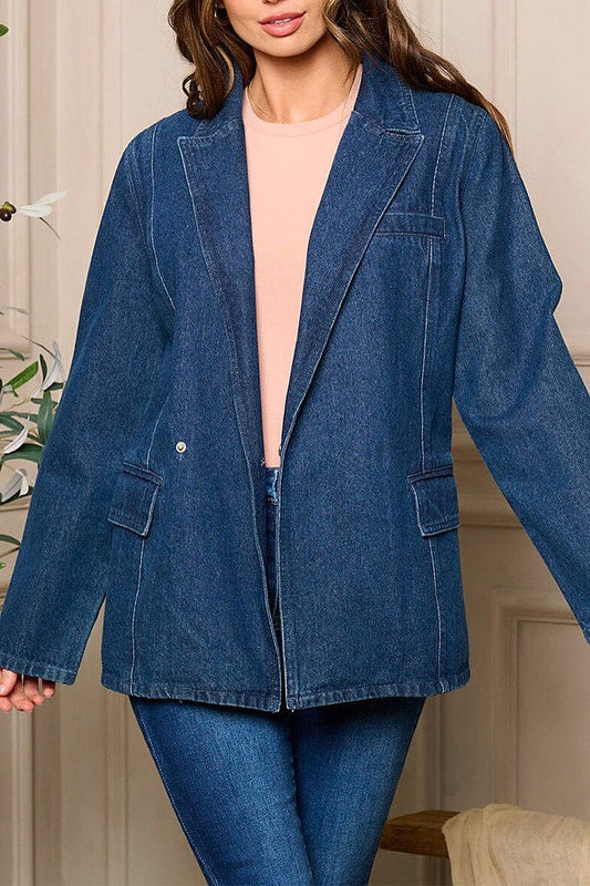 Button closure back detailed denim jacket (EFWT5449)