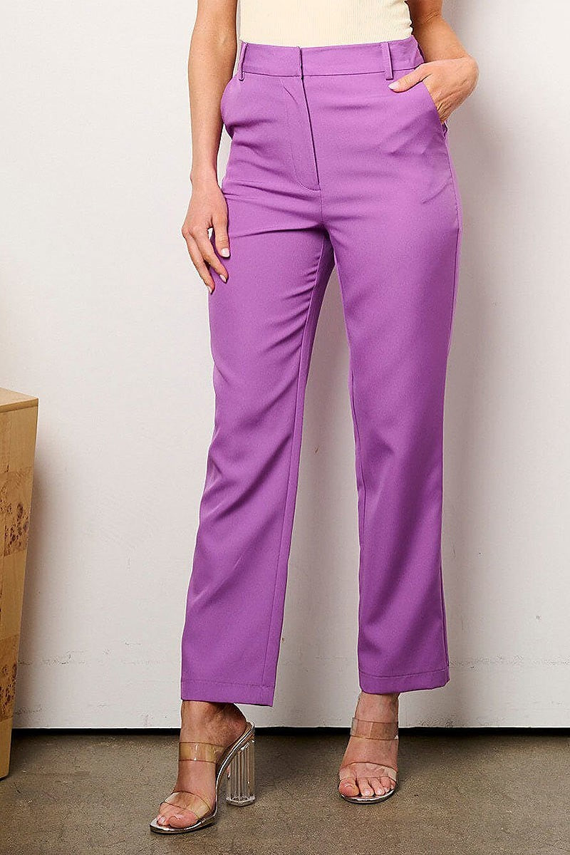 Button closure pockets wide leg pants (EFWT9081)