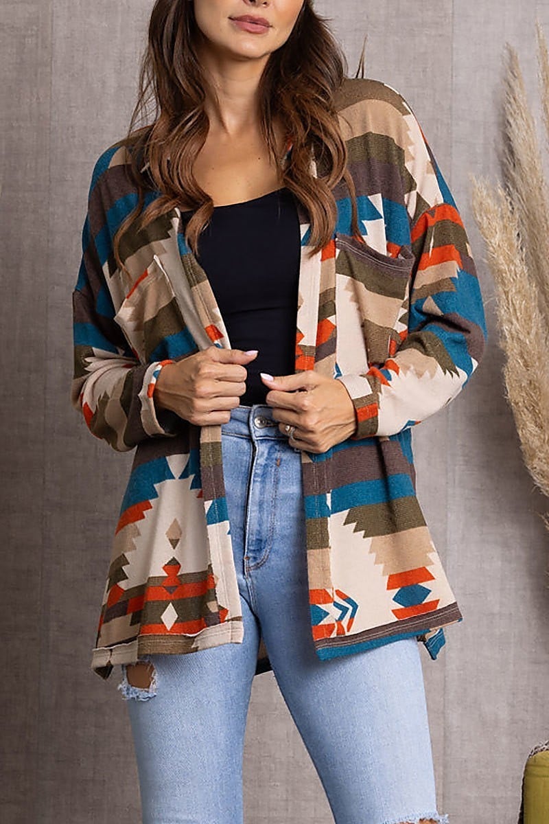 Aztec print open front jacket (EDSW3600)