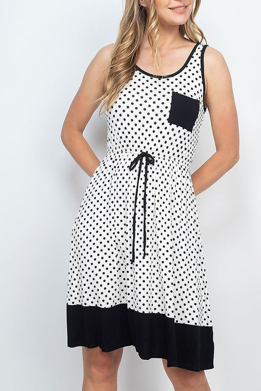 Solid color block polka dot flared dress (DED6468)