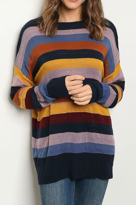 Long sleeve stripe dolman knit sweater (DGS4825-LAST)