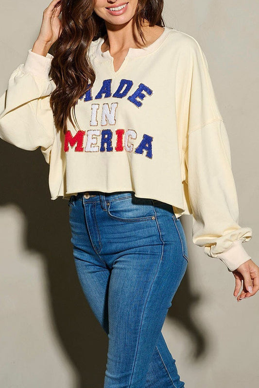 Long sleeve made in america patriotic blouse top (EFWT9745)