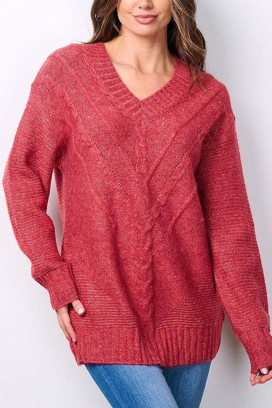 Long sleeve v-neck knitted sweater (EFWT7492)