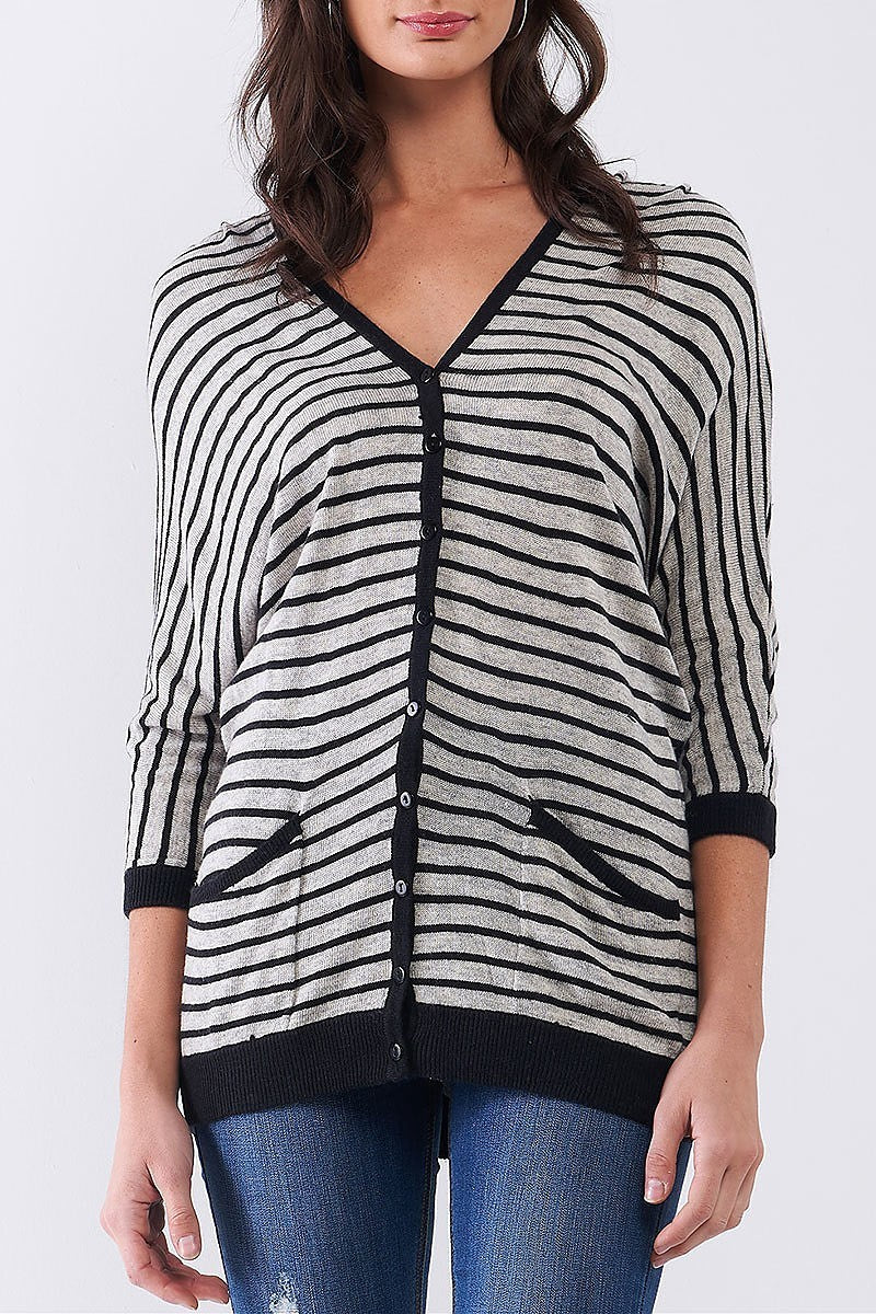 Stripe pocket detail button front cardigan (TDG8032)