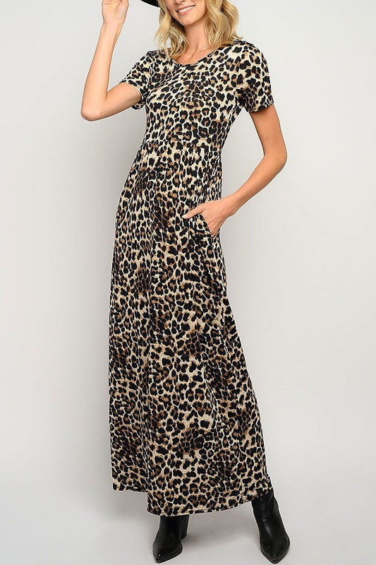 Animal print pockets maxi dress (EDWT3419)