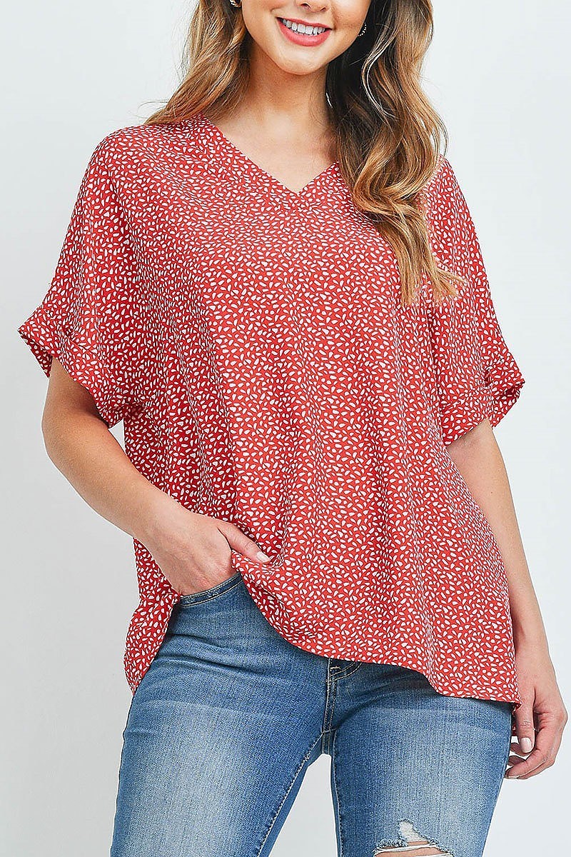 Oversize v neck pebble print top (EF1620)