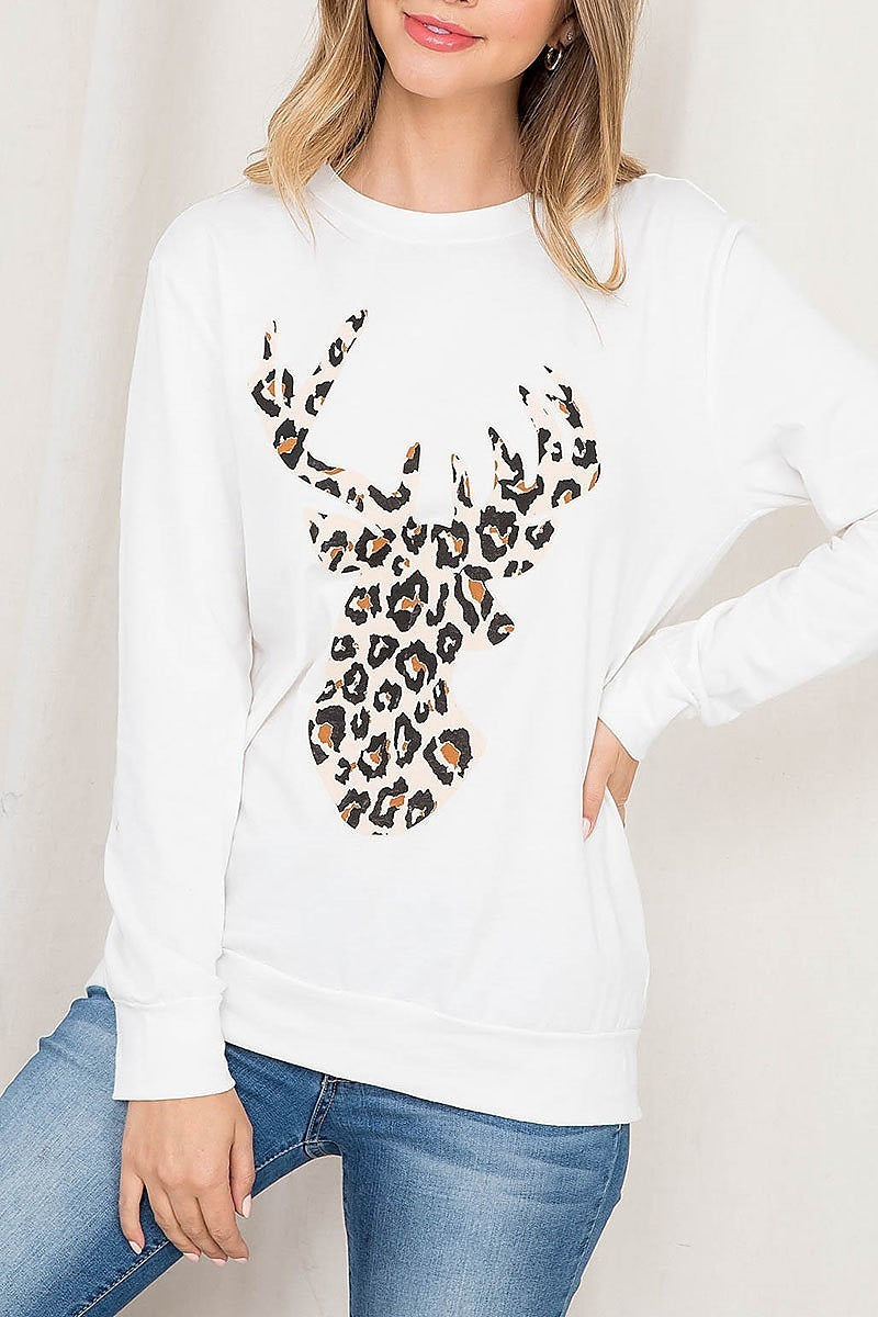 Leopard moose print long sleeve top (EF2748)