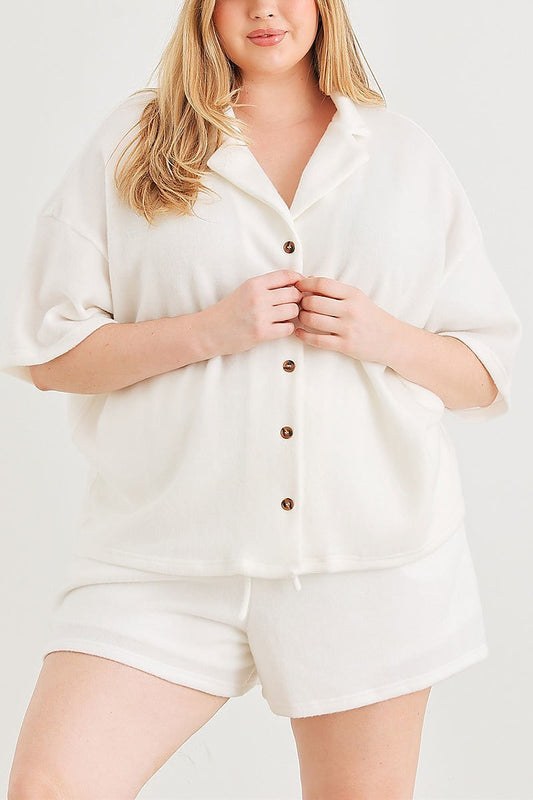 Button up collared neck top and high waist shorts (TED2087)