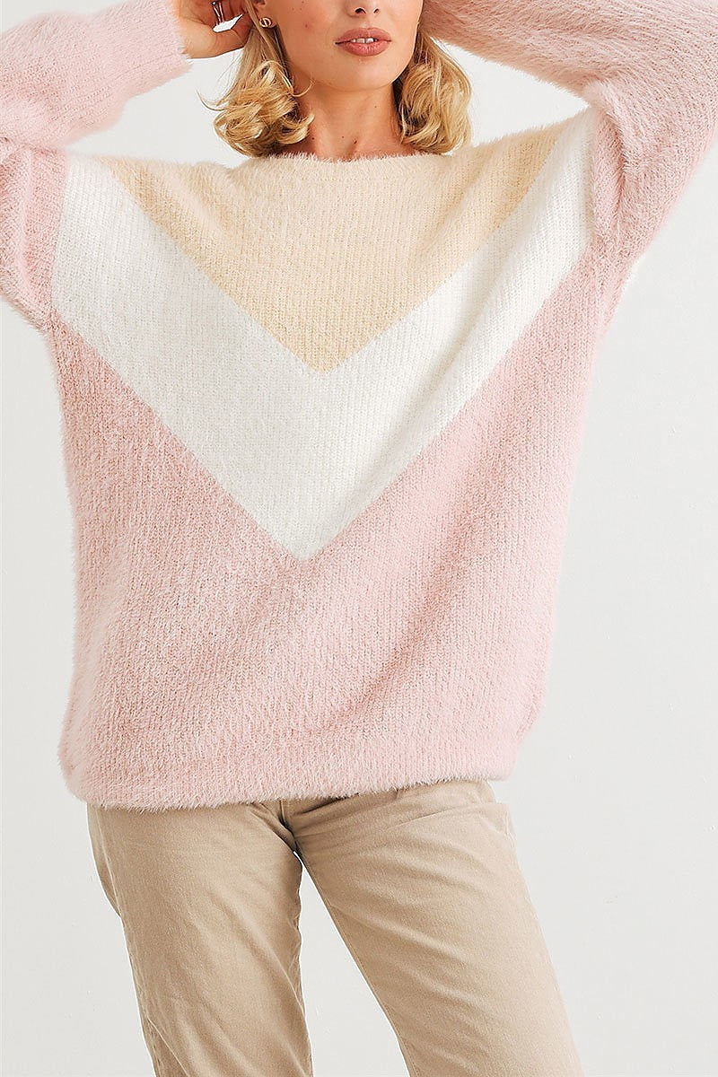 Color block fuzzy knit sweater (TED2059)