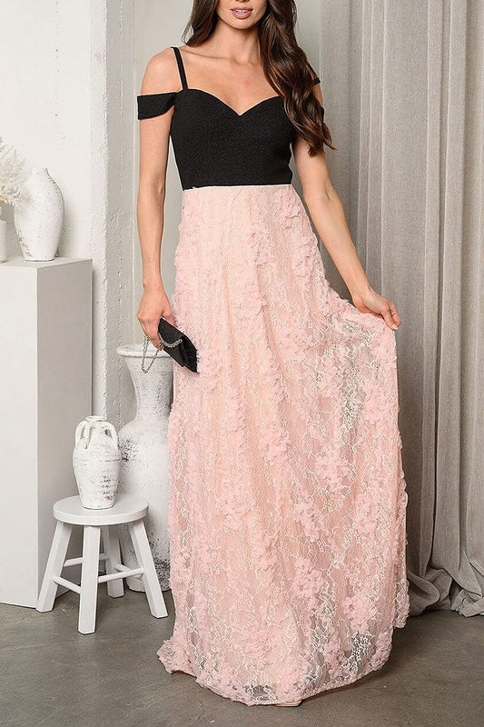 Sleeveless shimmer lace maxi gown dress (EDWT9628)