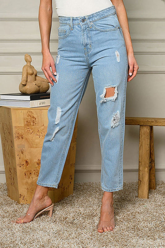 High rise distressed denim jeans (EDWT6485)