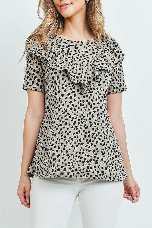 V shape ruffle detail leopard print top (ED9025)