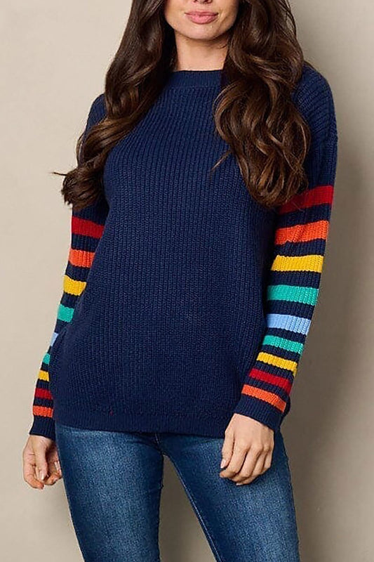 Long multi color sleeve pullover sweater (EFWT4887)