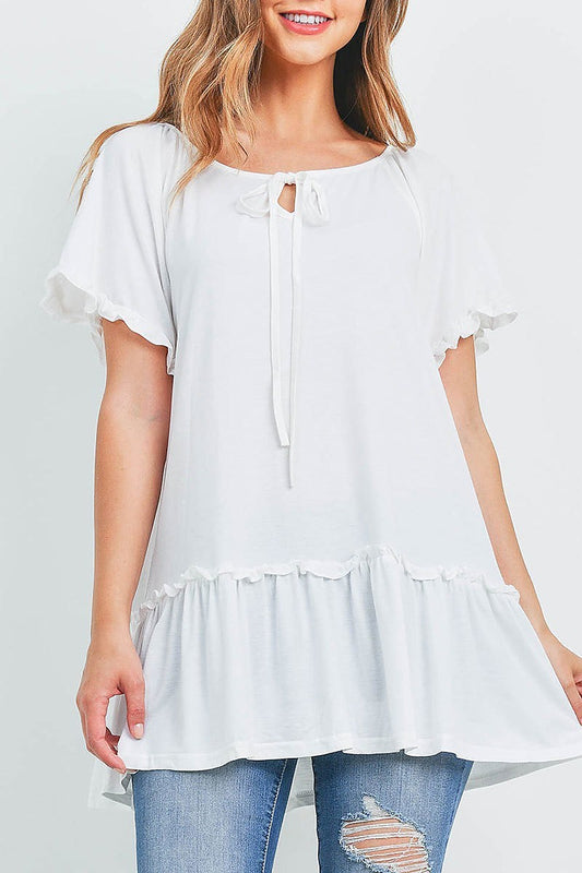 Ruffle detail tie neck loose fit top (ED9987)