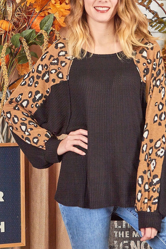 Leopard contrast waffle top (EF4870)