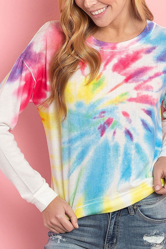 Round neck tie dye loose fit top (ED8459-1)