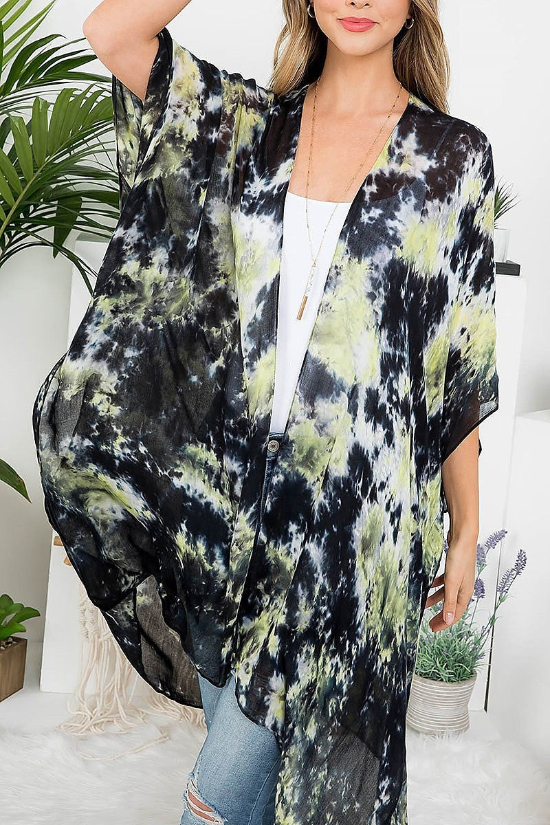 Tie dye bohemiian open front kimono (EF3271)