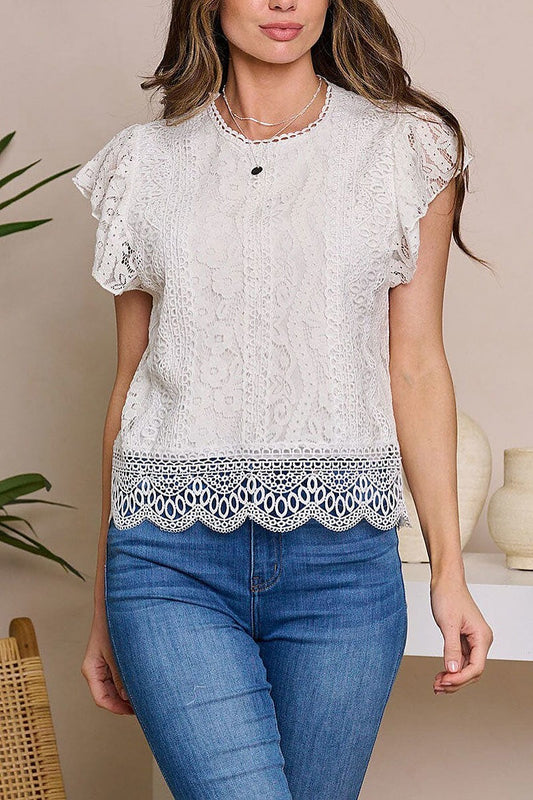 Sleeveless ruffle lace detailed blouse top (EFWT6421)