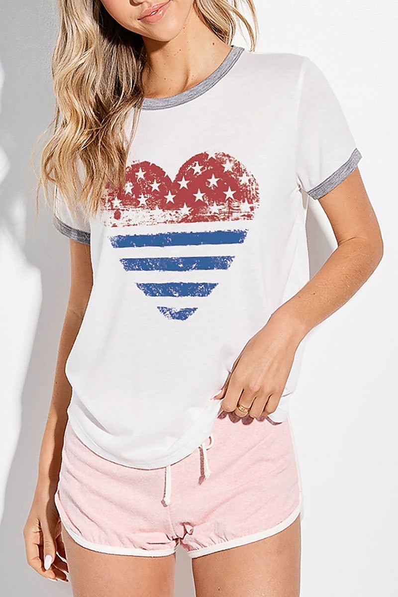 American flag heart graphic top (EF4445)