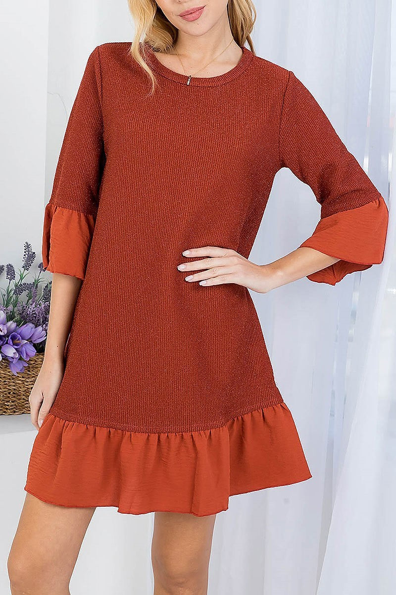 Ruffle hem bell sleeve dress (DED7704)