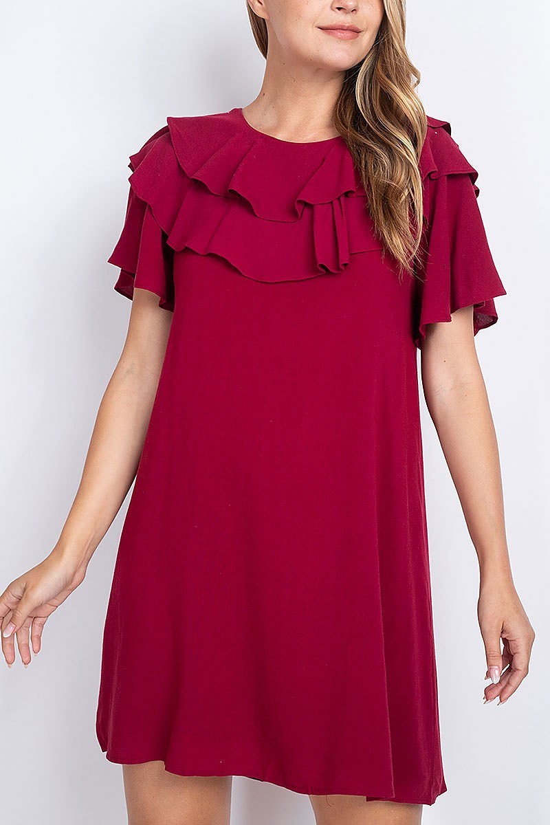 Ruffle layered detail loose fit tunic dress (DED6815)