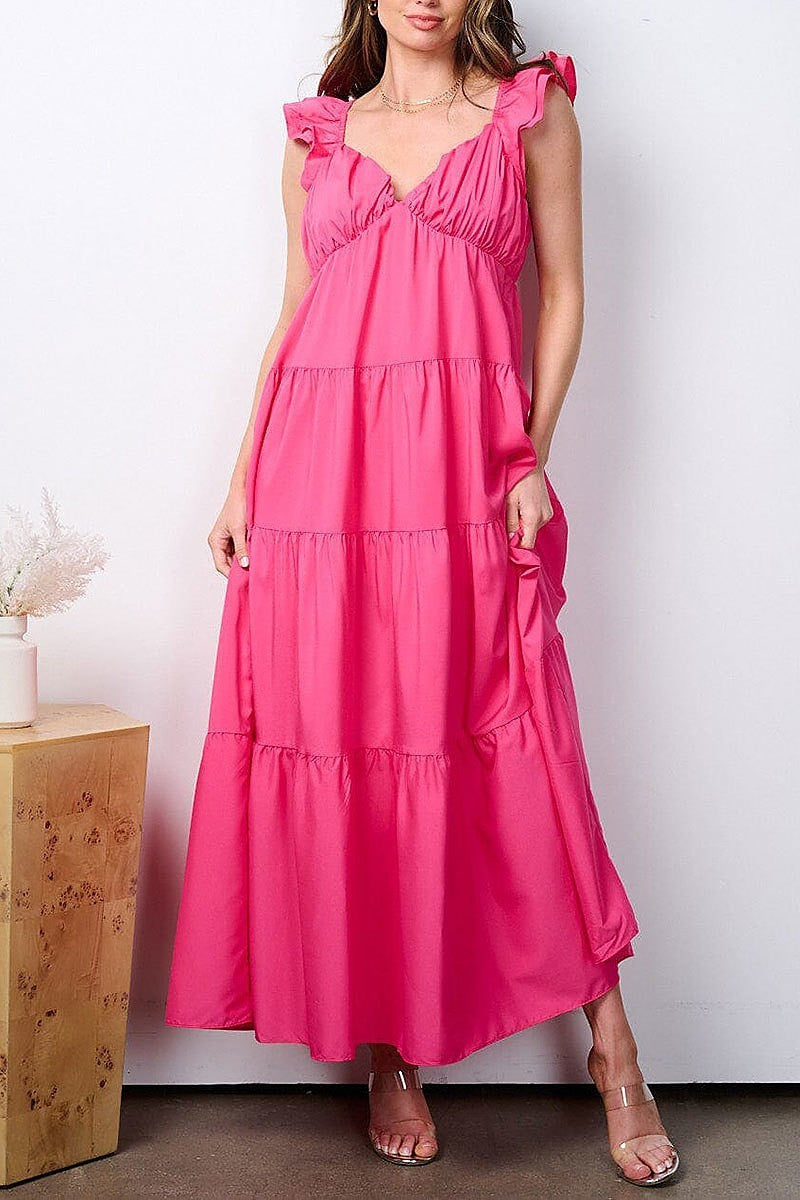 Sleeveless v-neck tiered maxi dress (EFWT7698)