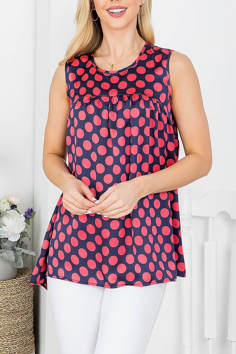 Dot print ruched detail top (EF3910)