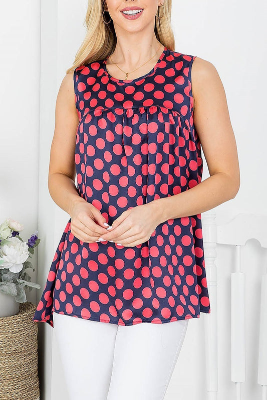 Dot print ruched detail top (EF3910)