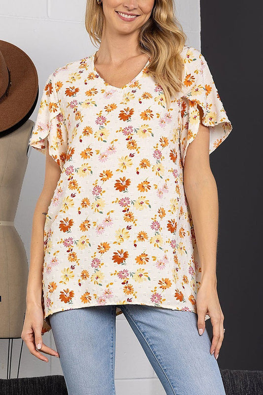 Swiss dots floral print tunic top (EDSW3883)