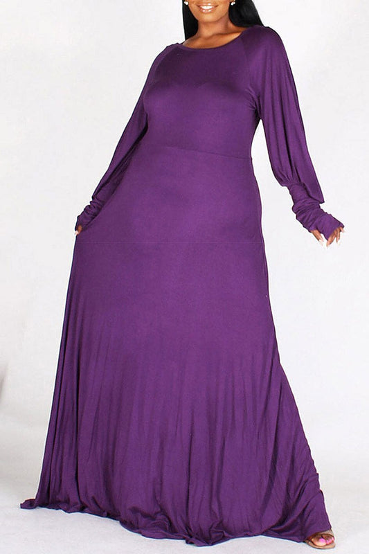 Long sleeves solid maxi dress (EFWT4314)