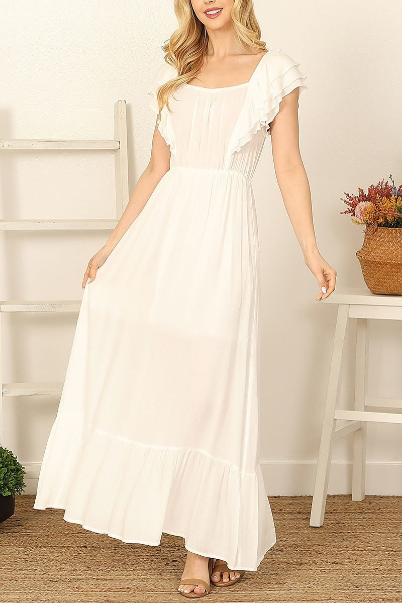 Ruffle sleeve solid maxi dress (DED9348)