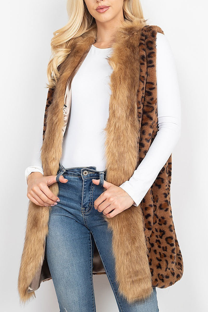 Leopard faux fur trim vest lined (DGS5305)