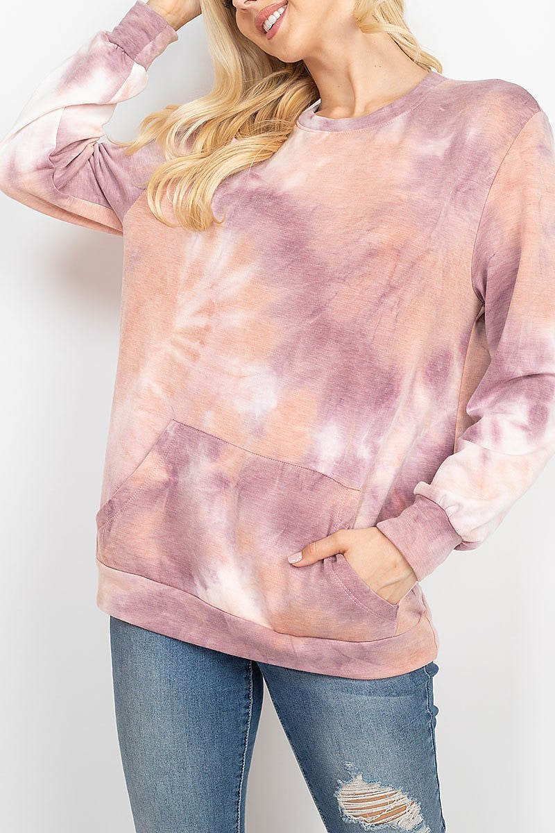 French terry back brushed tie dye pullover with kangaroo pockets (EF1966)