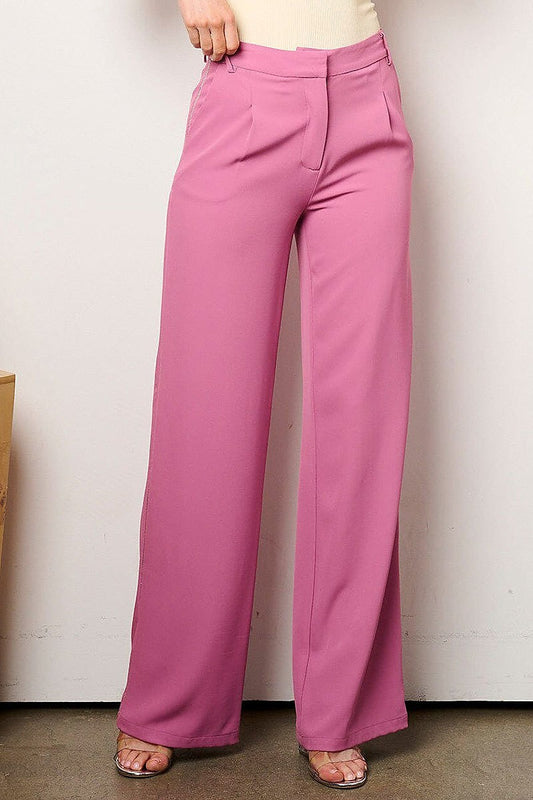 Button closure side trim detailed wide leg pants (EFWT9093)