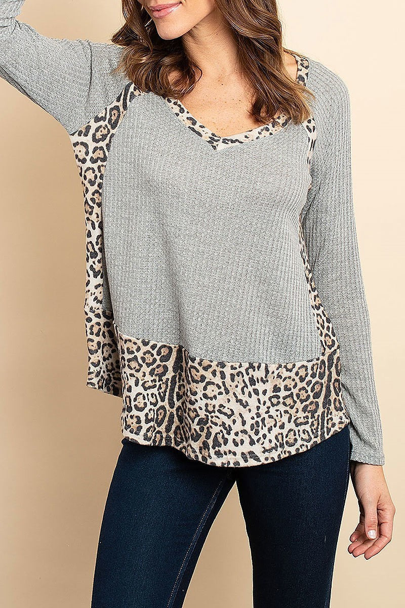 Animal print color block thermal top (ED8014)