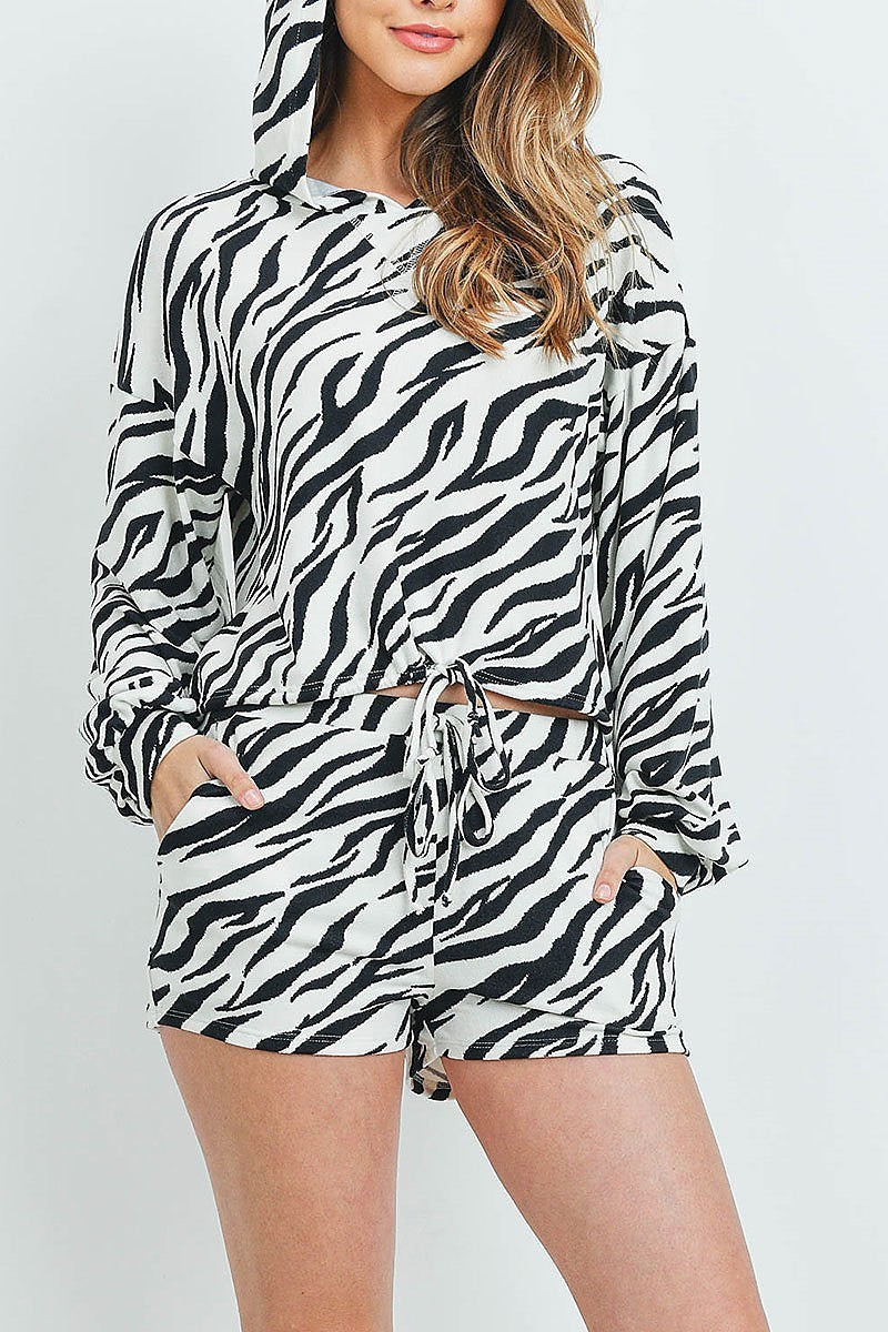 Zebra print hoodie top and short set (ED8746)