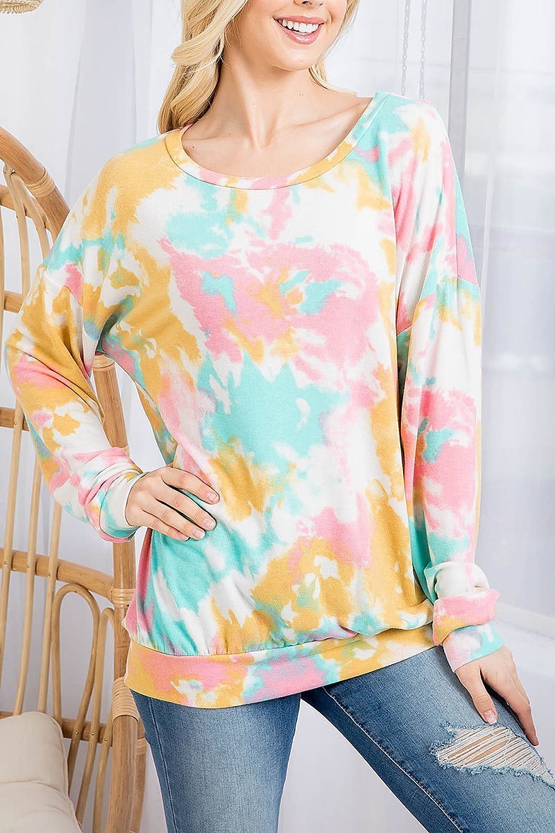 Round neck tie dye loose fit top (EF2850)