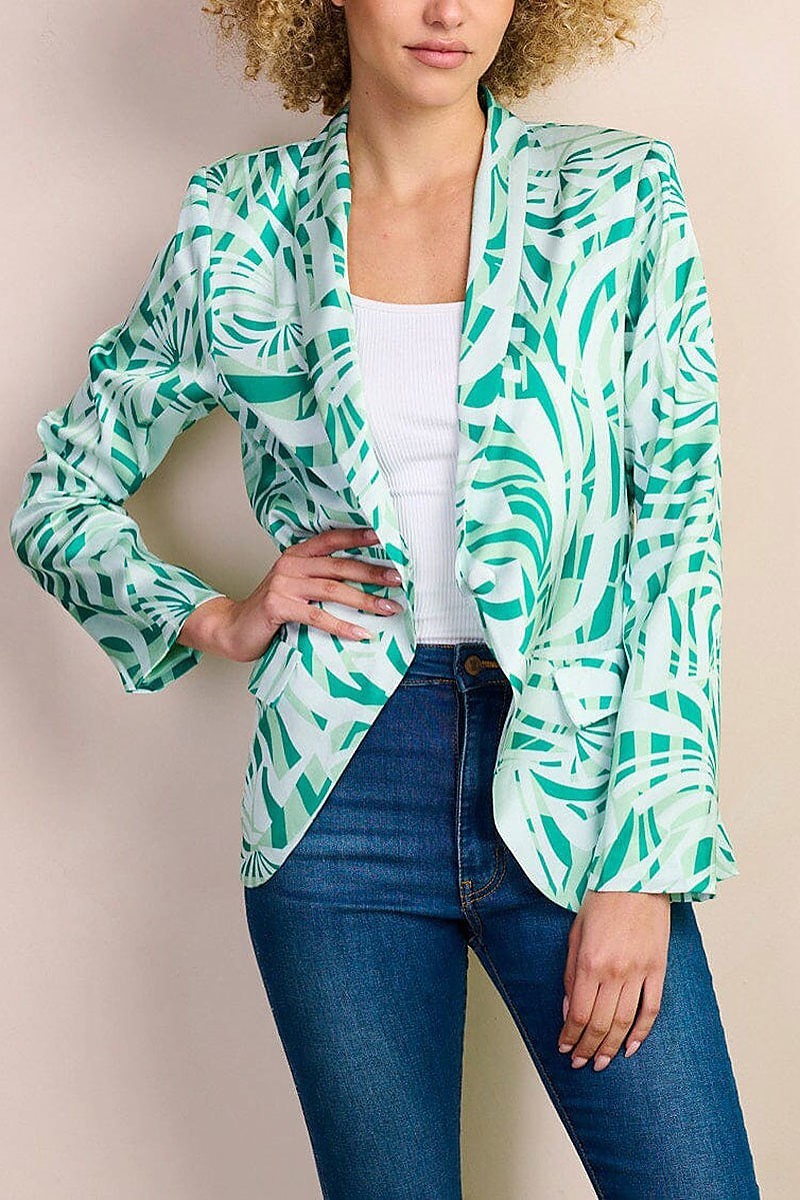 Long sleeve button closure leaf print blazer (EFWT8547)